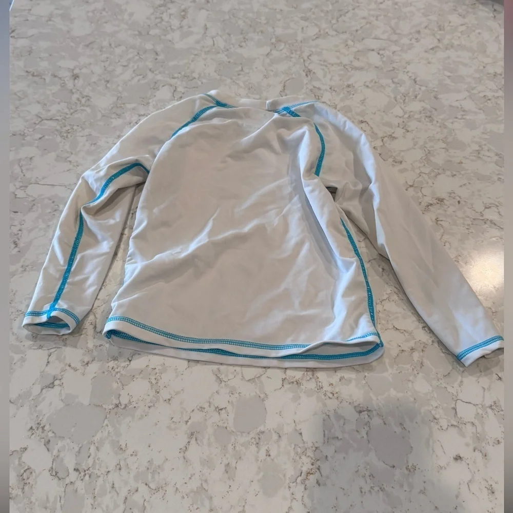 2T - kids White Long Sleeve Rashgaurd with Blue Trim